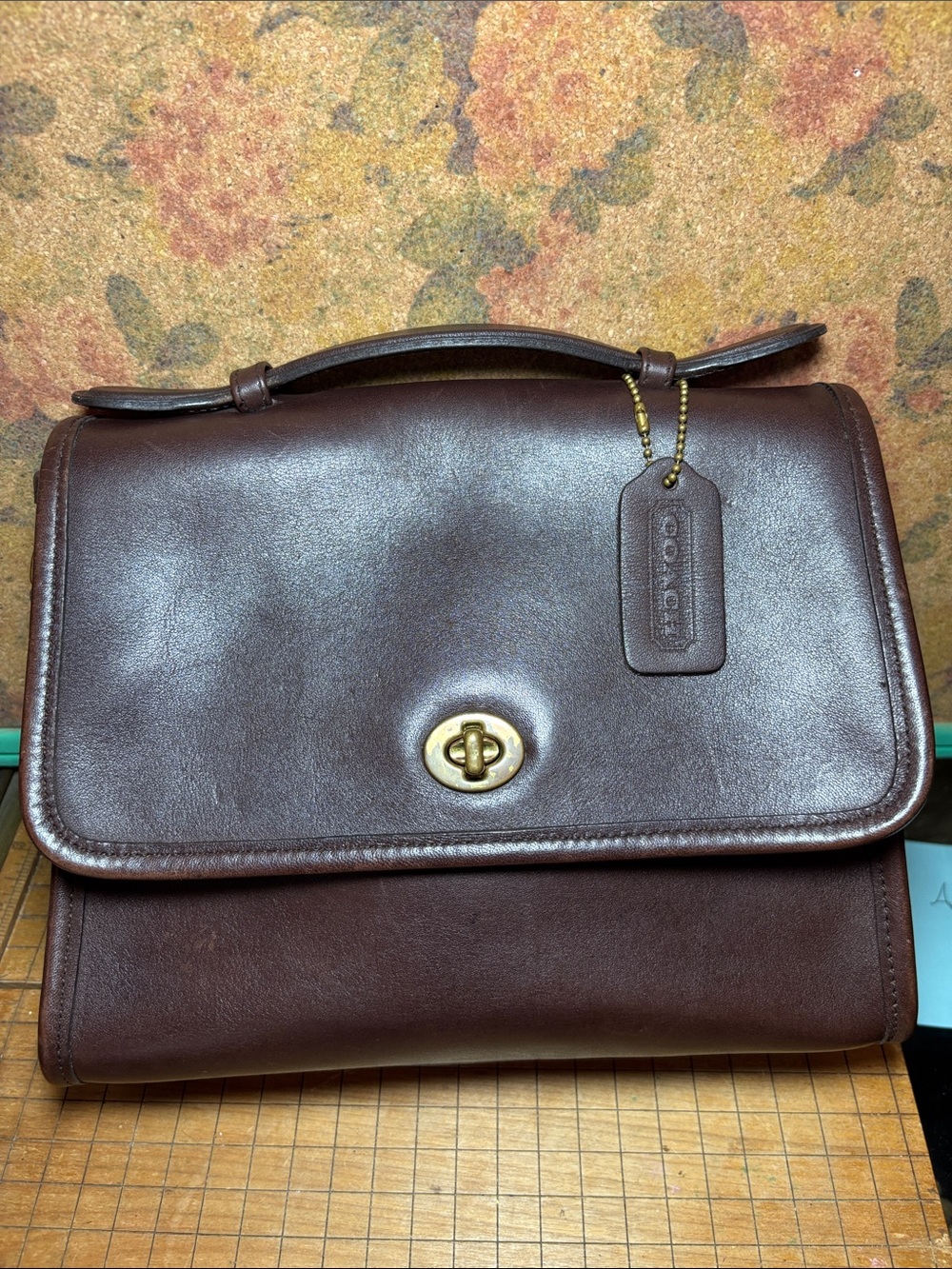 Coach Court Mahogany Leather Satchel Vintage Bag w Strap Hang Tag Brass Metal